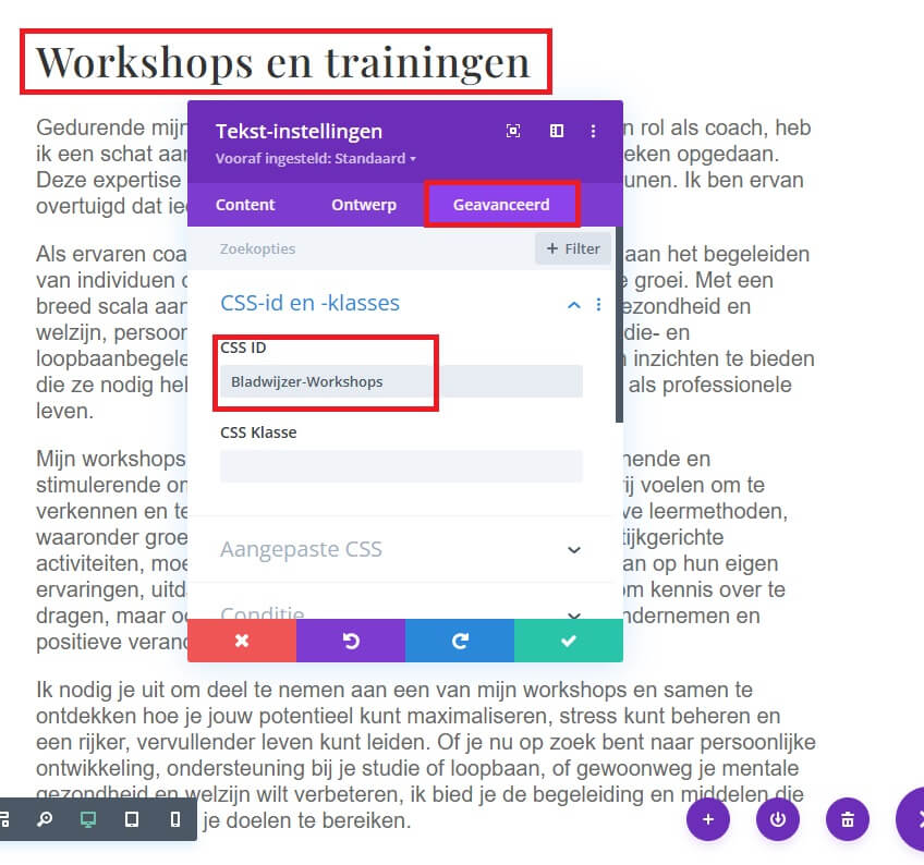 bladwijzer maken wordpress divi uitleg deel1