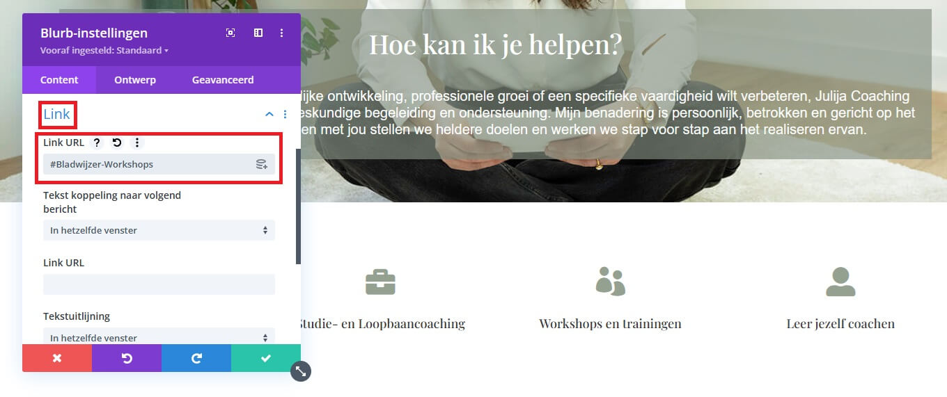 bladwijzer maken wordpress divi uitleg deel3