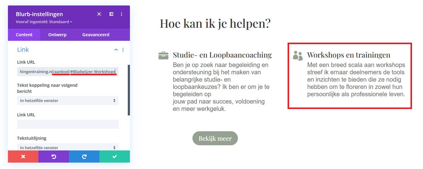 bladwijzer maken wordpress divi uitleg deel4